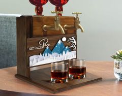BK Gift Kişiye Özel Kabartma Kış Tasarımlı İsimli Çift Musluklu Doğal Ahşap İçki Standı-3, İçki Standı, Doğum Günü Hediyesi, Ev Hediyesi