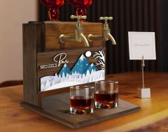 BK Gift Kişiye Özel Kabartma Kış Tasarımlı İsimli Çift Musluklu Doğal Ahşap İçki Standı-3, İçki Standı, Doğum Günü Hediyesi, Ev Hediyesi