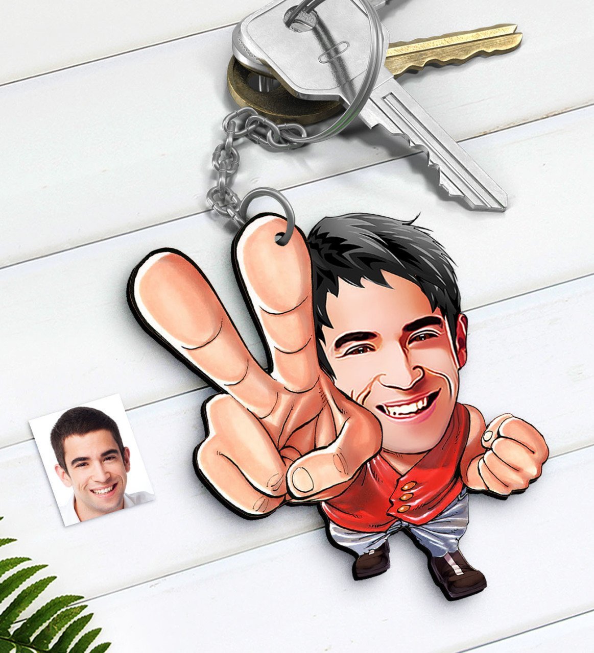 Kişiye Özel Bay Karikatürlü Ahşap Anahtarlık-33
