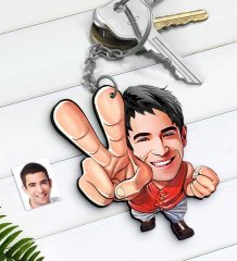 Kişiye Özel Bay Karikatürlü Ahşap Anahtarlık-33