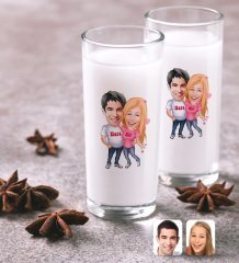 Kişiye Özel Sevgililer Karikatürlü İkili Rakı Bardağı Seti-5