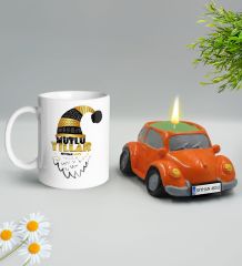 Yılbaşı Hediyesi BK Gift Kişiye Özel Yeni Yıl Tasarımlı Beyaz Kupa Bardak ve Plakalı Nostaljik Vosvos Mum Hediye Seti-6, Sevgiliye, Arkadaşa Hediye