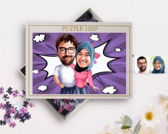 Kişiye Özel Sevgililer Karikatürlü 1000 Parça Profesyonel Puzzle-58