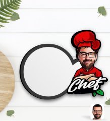 Kişiye Özel Erkek Chef Karikatürlü Ahşap Bardak Altlığı-10