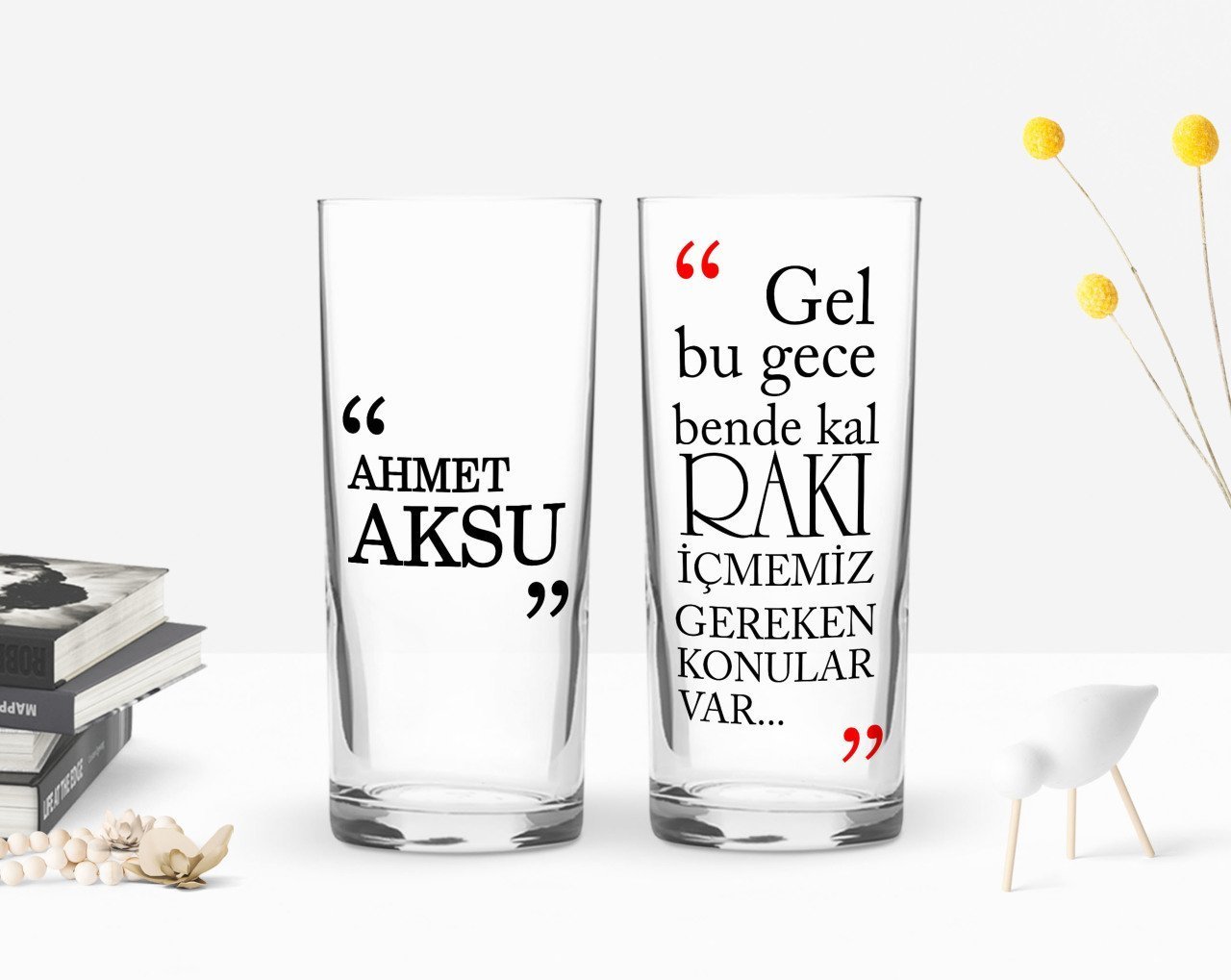 Kişiye Özel Renkli Baskılı Gel Bu Gece Bende Kal Tasarımlı İkili Rakı Bardağı Seti-1