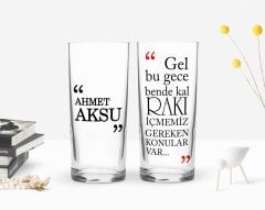 Kişiye Özel Renkli Baskılı Gel Bu Gece Bende Kal Tasarımlı İkili Rakı Bardağı Seti-1