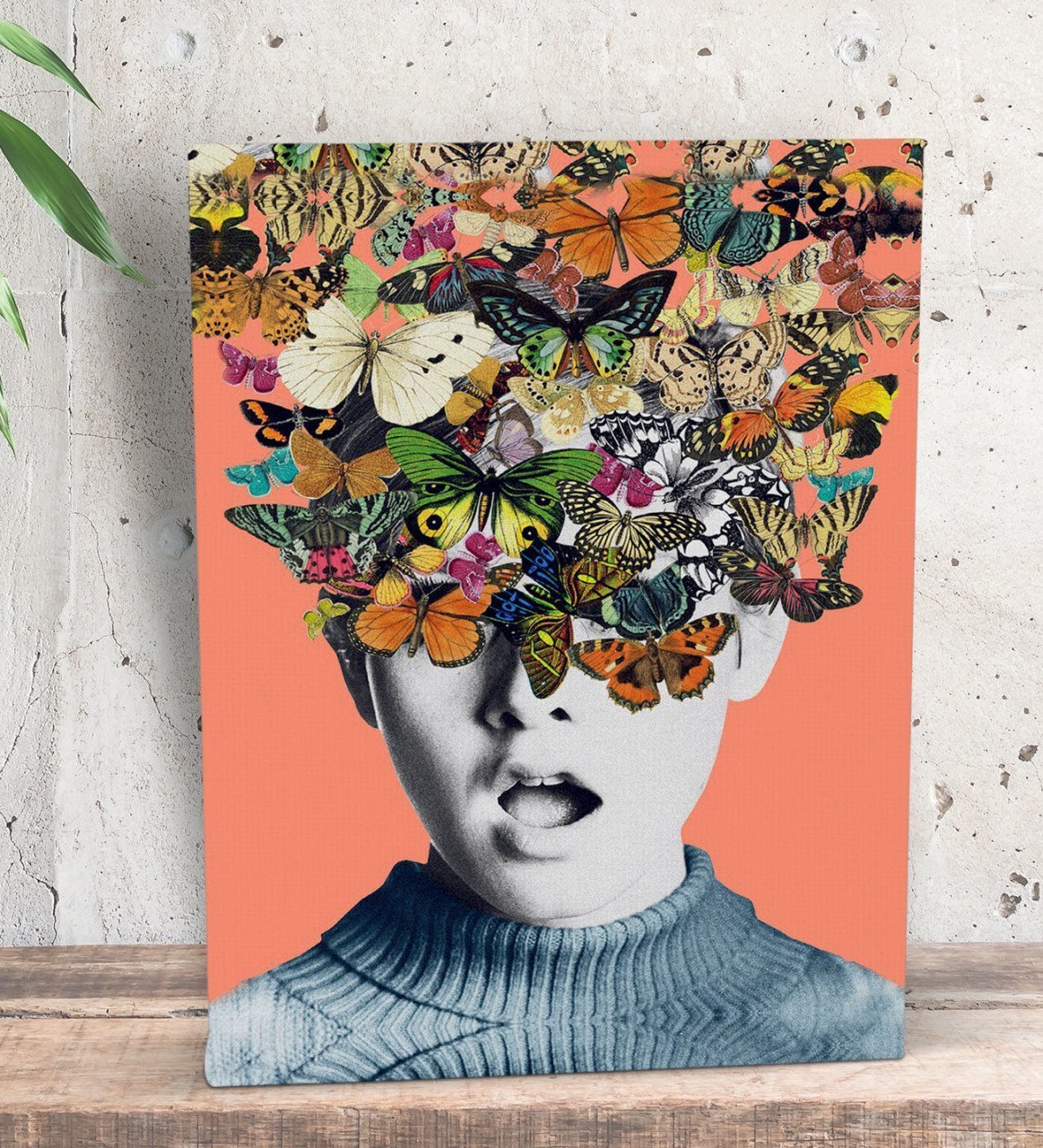 BK Gift İnsan ve Kelebekler Tasarımlı Dekoratif Mini Kanvas Tablo 15x20cm-1