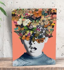 BK Gift İnsan ve Kelebekler Tasarımlı Dekoratif Mini Kanvas Tablo 15x20cm-1