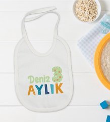 BK Kids Kişiye Özel Aylık Tasarımlı Bebek Mama Önlüğü - Model 1