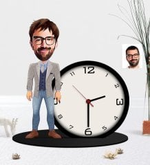 Kişiye Özel Bay Karikatürlü Ahşap Biblo Masa Saati-11