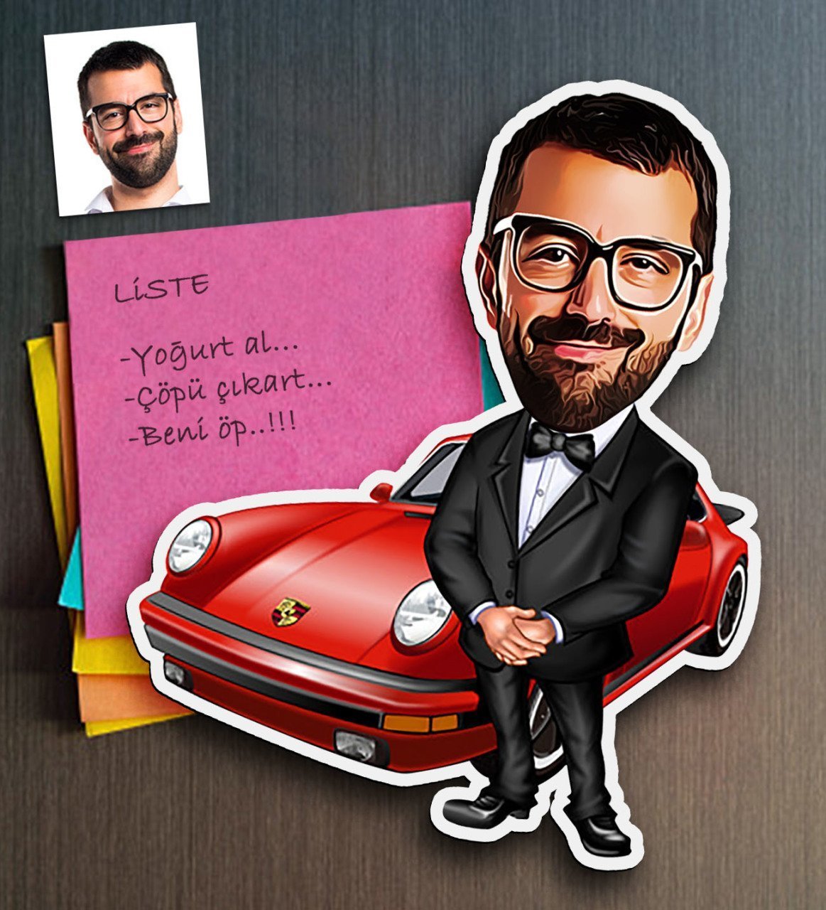 Kişiye Özel Bay Patron Karikatürlü Ahşap Magnet-1