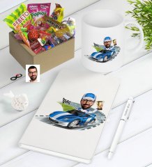 Kişiye Özel Bay Rallici Karikatürlü Nostaljik Lezzetler Defter Kalem Kupa Hediye Seti