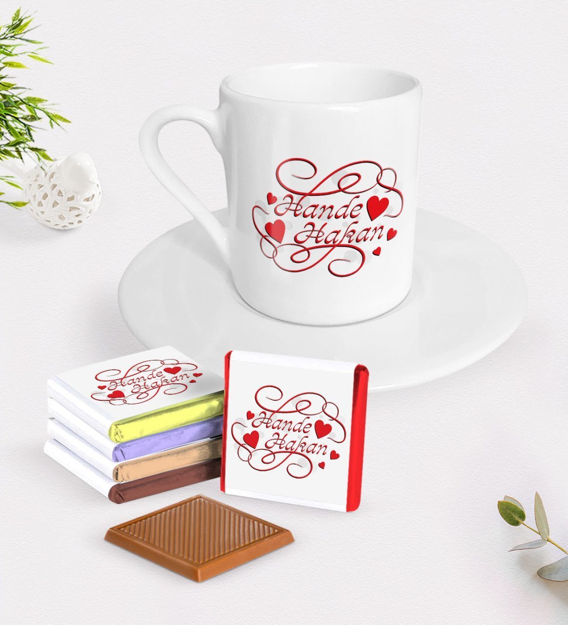 Kişiye Özel Sevgililer Günü Türk Kahvesi Fincanı ve Madlen Çikolata Seti-5