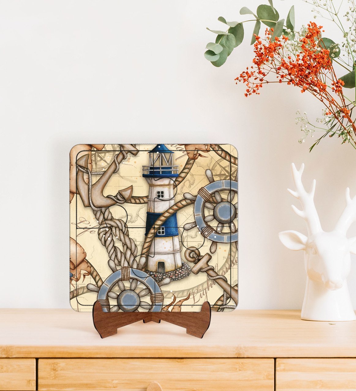 BK Gift Denizcilik Tasarımlı Ahşap Standlı Puzzle Çerçeve-2