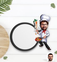 Kişiye Özel Erkek Chef Karikatürlü Ahşap Bardak Altlığı-1