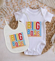 BK Kids Big Boss Tasarımlı Bebek Body Zıbın ve Mama Önlüğü Hediye Seti - Model 1