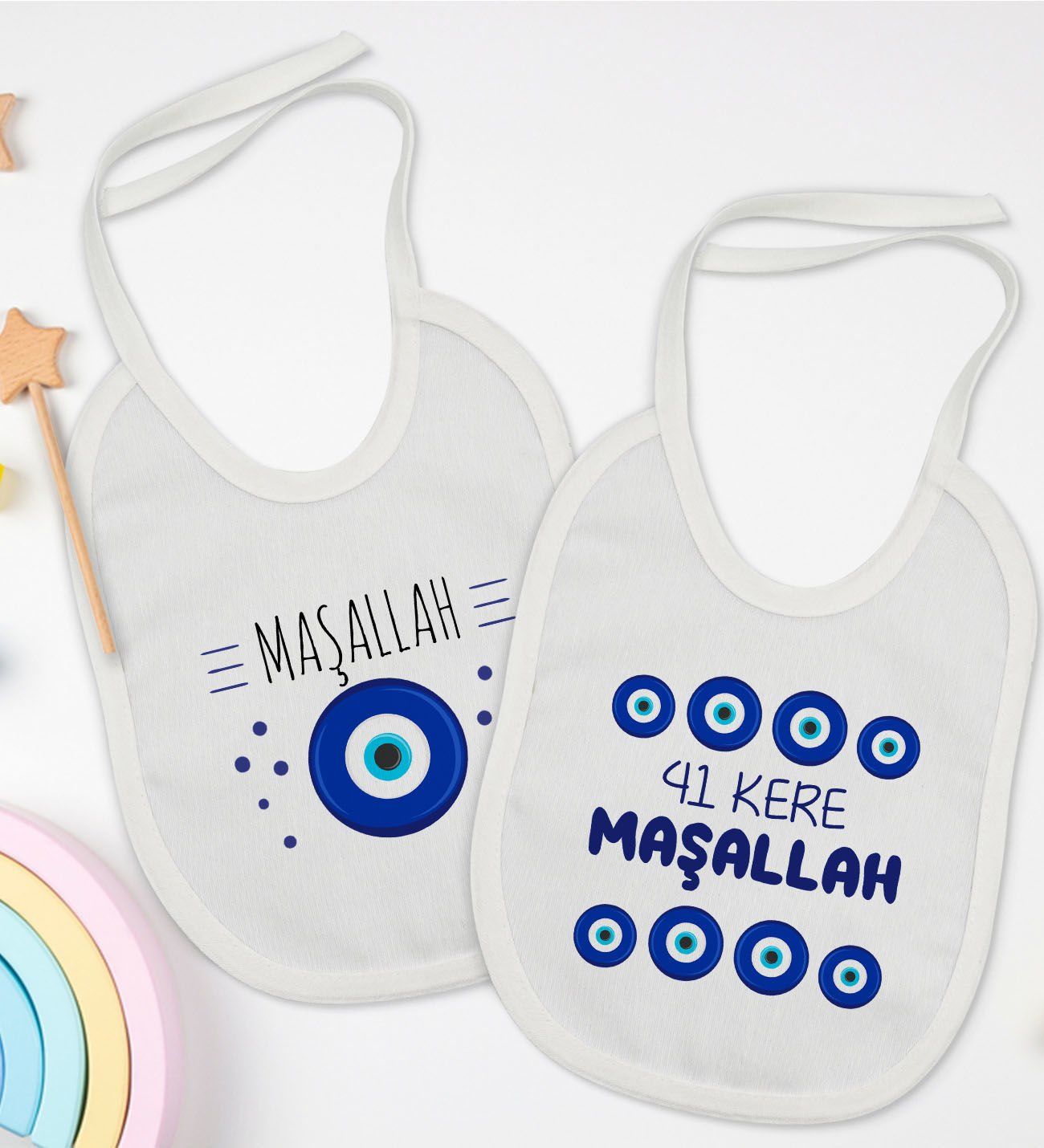 BK Kids Maşallah Tasarımlı 2’li Beyaz Mama Önlüğü-1