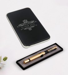Kişiye Özel İsimli Lüks Siyah Kalem ve 5.000 Mah Powerbank Hediye Seti-8