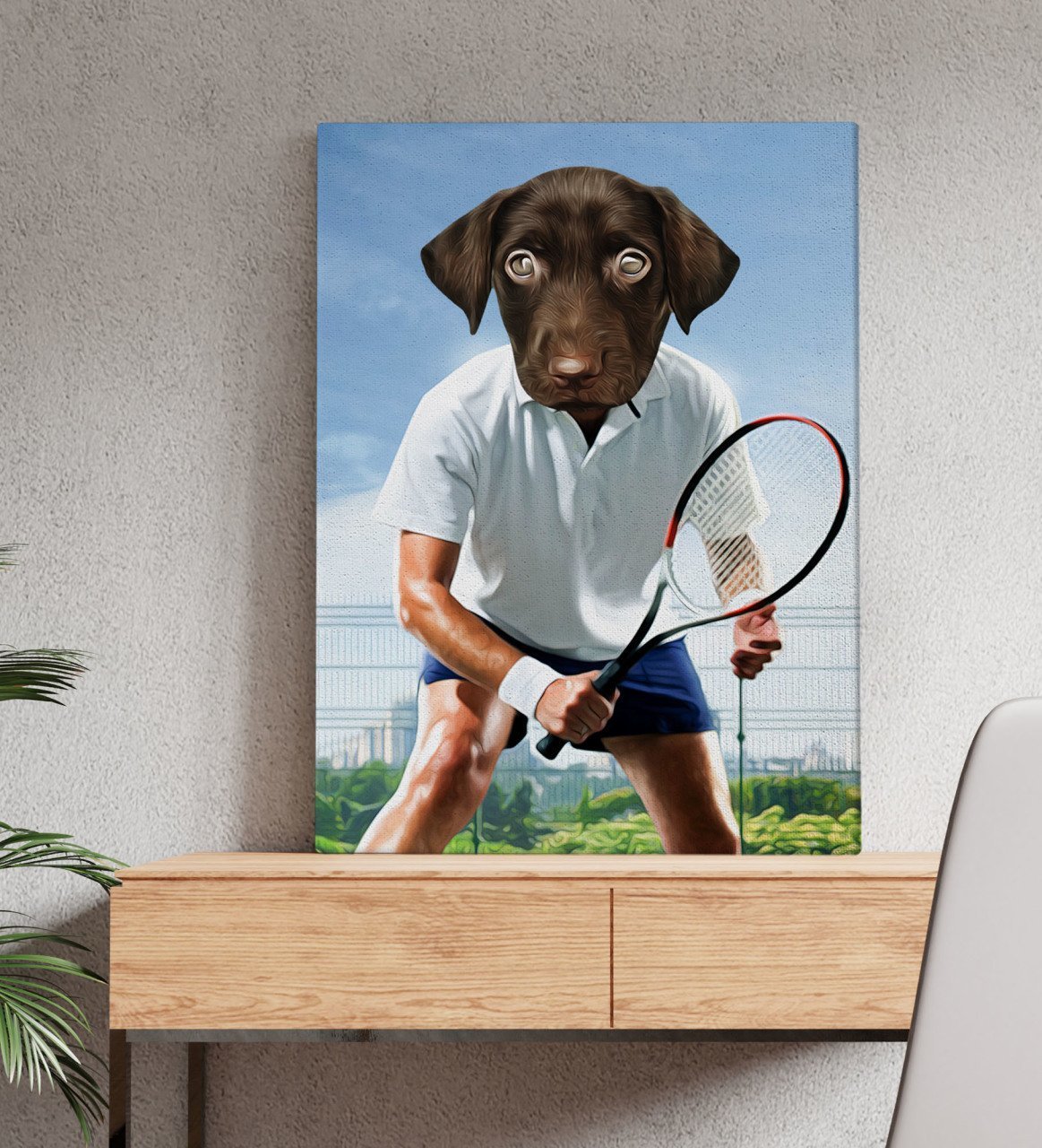 Evcil Dostlara Özel Tenis Oyuncusu Tasarımlı Portre Kanvas Tablo 50x70cm-3