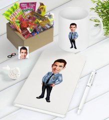 Kişiye Özel Bay Polis Karikatürlü Nostaljik Lezzetler Defter Kalem Kupa Hediye Seti-1
