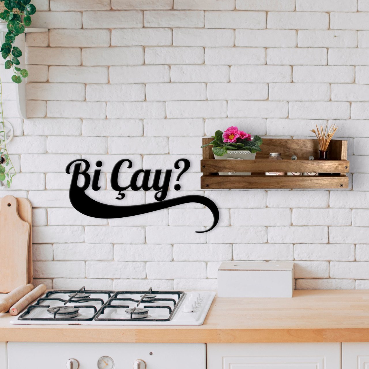 BK Home Dekoratif Doğal Ahşap Raf ve Bi Çay Duvar Süsü-3