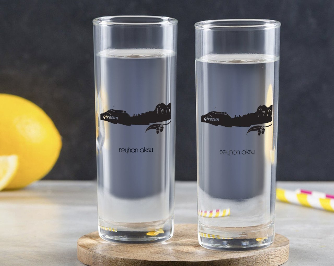 Kişiye Özel Renkli Baskılı Giresun Tasarımlı Turistik İkili Vodka Bardağı-2