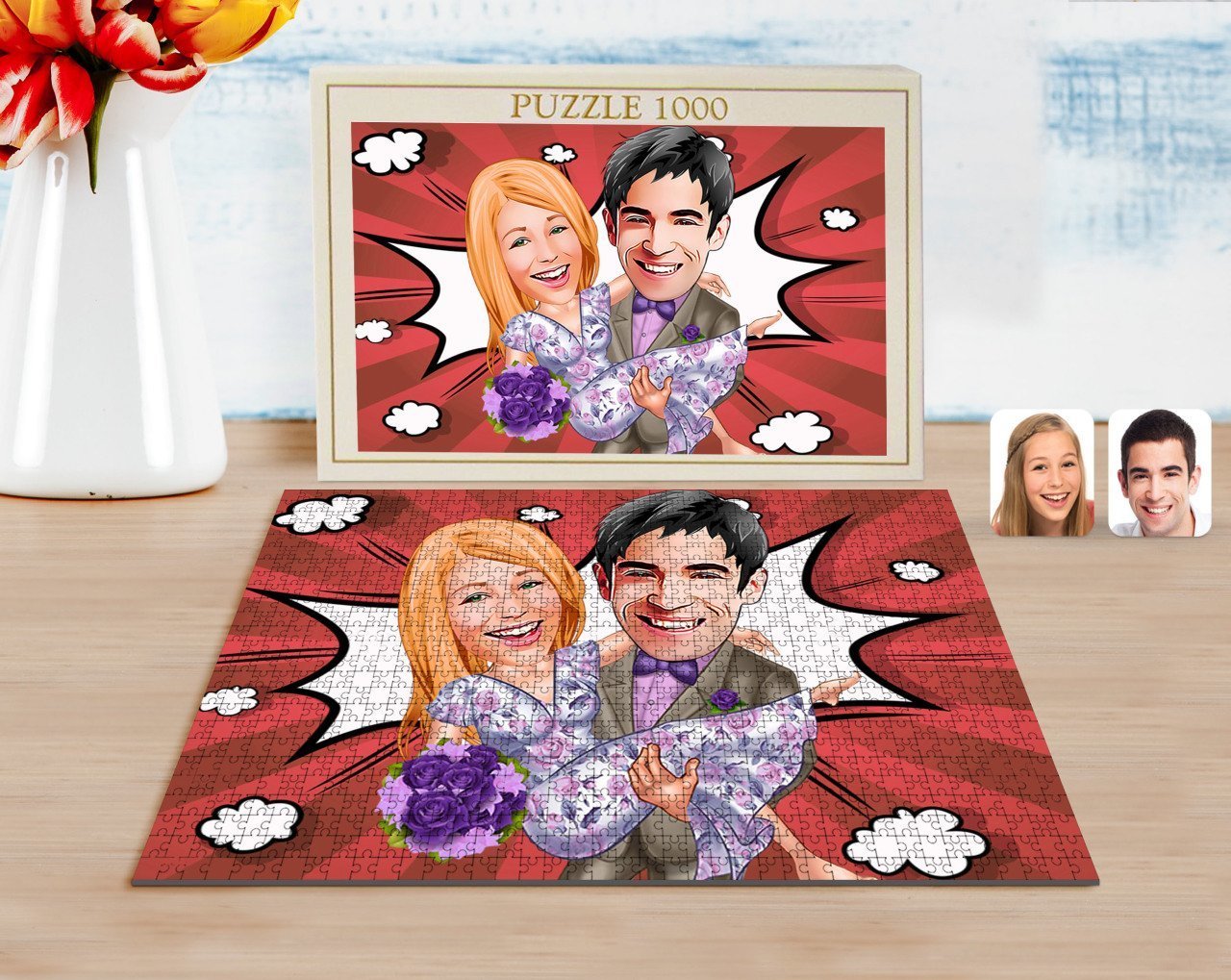 Kişiye Özel Sevgililer Karikatürlü 1000 Parça Profesyonel Puzzle-56
