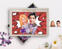 Kişiye Özel Sevgililer Karikatürlü 1000 Parça Profesyonel Puzzle-56