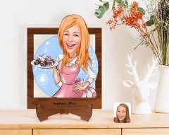 Kişiye Özel Kadın Aşçı Karikatürlü Ahşap Standlı 3D Biblo-4