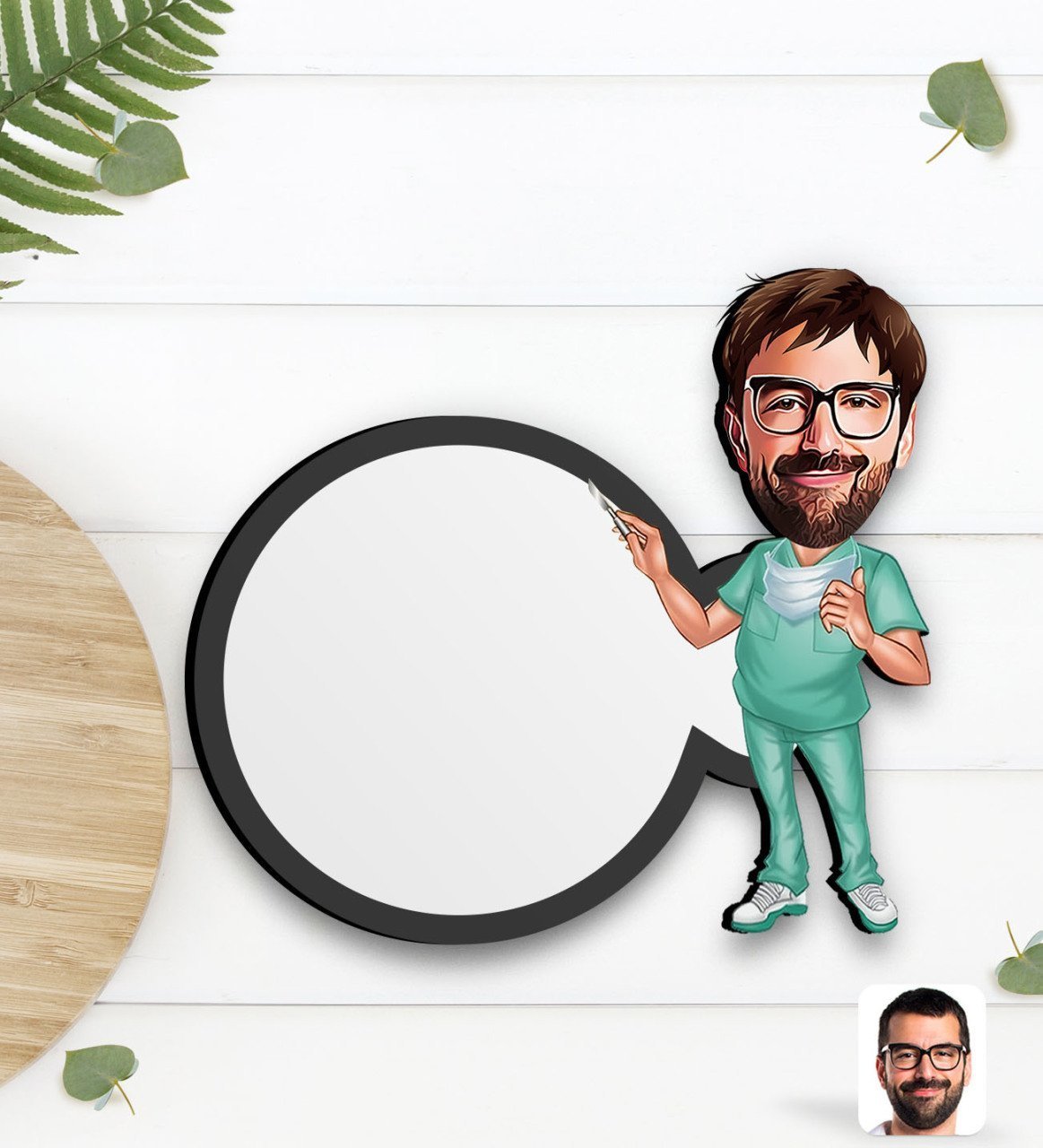 Kişiye Özel Erkek Cerrah Karikatürlü Ahşap Bardak Altlığı-1