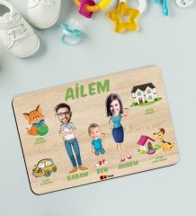 BK Toys Çocuklara Özel Ailem Konseptli(3 Kişilik) Ahşap Eğitici Yapboz Puzzle