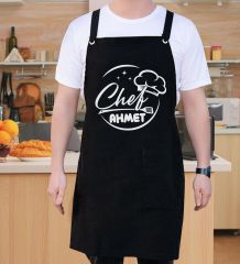 BK Gift Kişiye Özel İsimli Chef Tasarımlı Profesyonel Siyah Mutfak Önlüğü, Aşçı Önlüğü, Şef Önlüğü, Arkadaşa Hediye-7