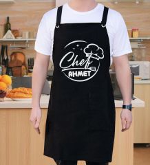 BK Gift Kişiye Özel İsimli Chef Tasarımlı Profesyonel Siyah Mutfak Önlüğü, Aşçı Önlüğü, Şef Önlüğü, Arkadaşa Hediye-7