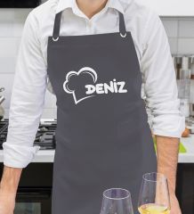 BK Gift Kişiye Özel İsimli Chef Tasarımlı Profesyonel Antrasit Mutfak Önlüğü, Aşçı Önlüğü, Şef Önlüğü, Arkadaşa Hediye-2