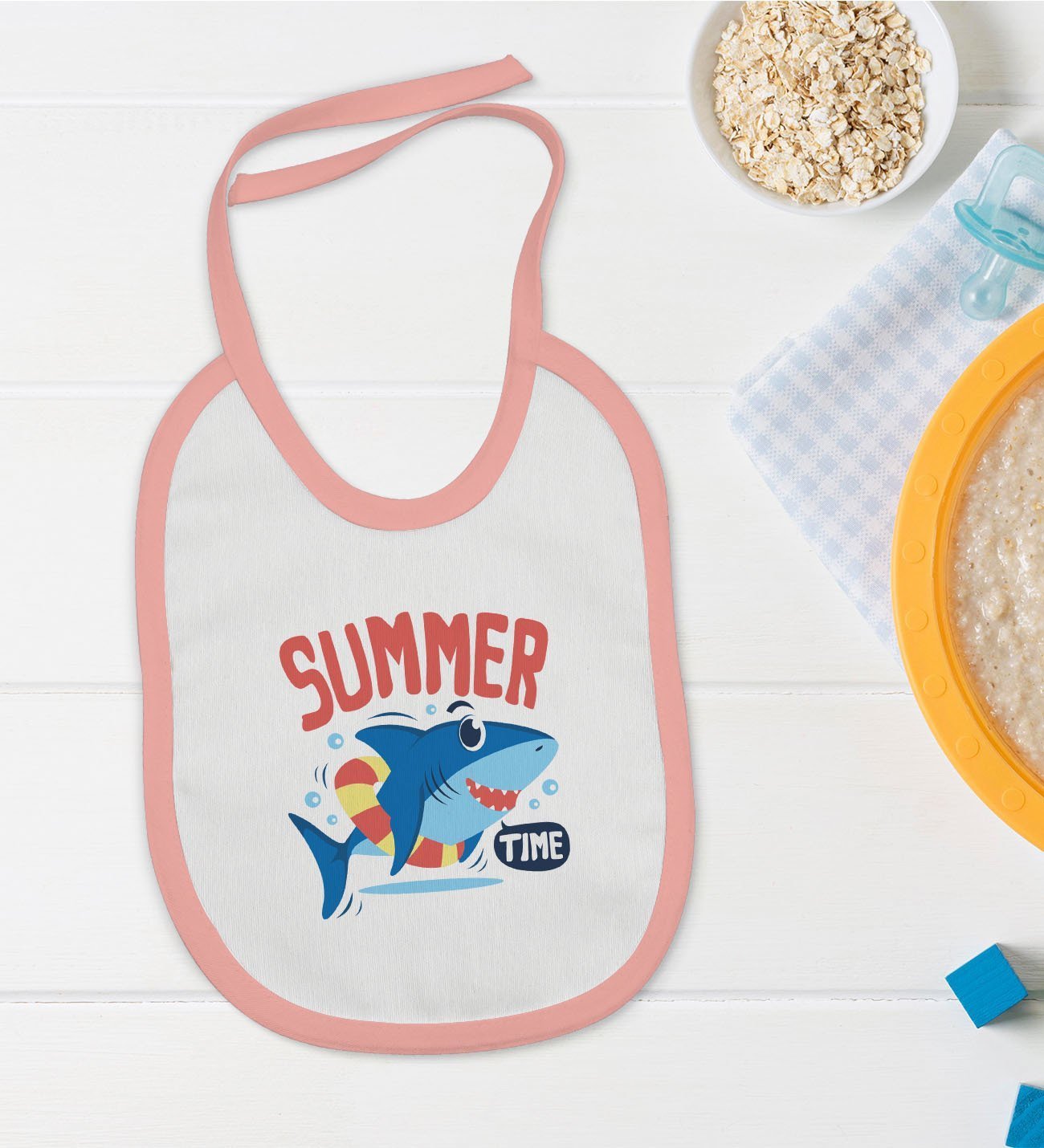 BK Kids Summer Time Tasarımlı Pembe Bebek Mama Önlüğü