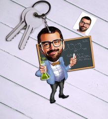 Kişiye Özel Bay Kimya Öğretmeni Karikatür Anahtarlık - 1