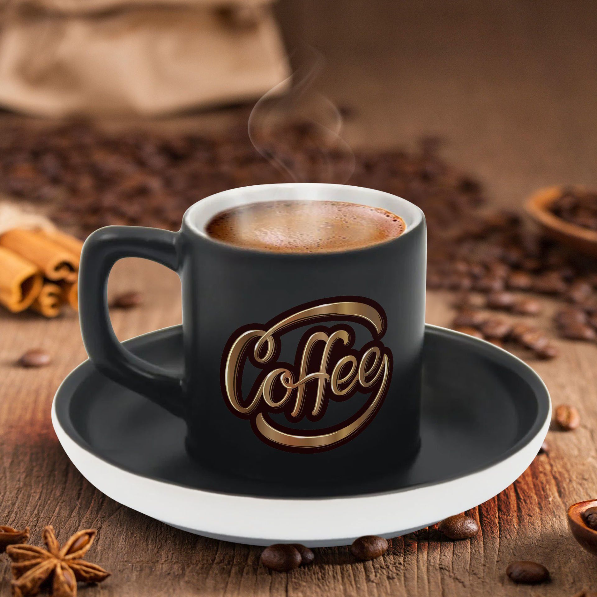 BK Gift Kişiye Özel Coffe Tasarımlı Siyah Renk Türk Kahvesi Fincanı-1, Arkadaşa Hediye, Sevgiliye Hediye, Yıl Dönümü Hediyesi