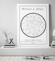 Kişiye Özel Tarihli Yıldız Haritası Kanvas Tablo (50x70cm.)-2