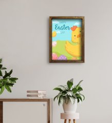 BK Gift Paskalya Bayramı Doğal Masif Ahşap Çerçeveli Tablo 30x40cm-5