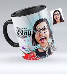Kişiye Özel Bayan Karikatürlü Siyah Kupa Bardak - 8