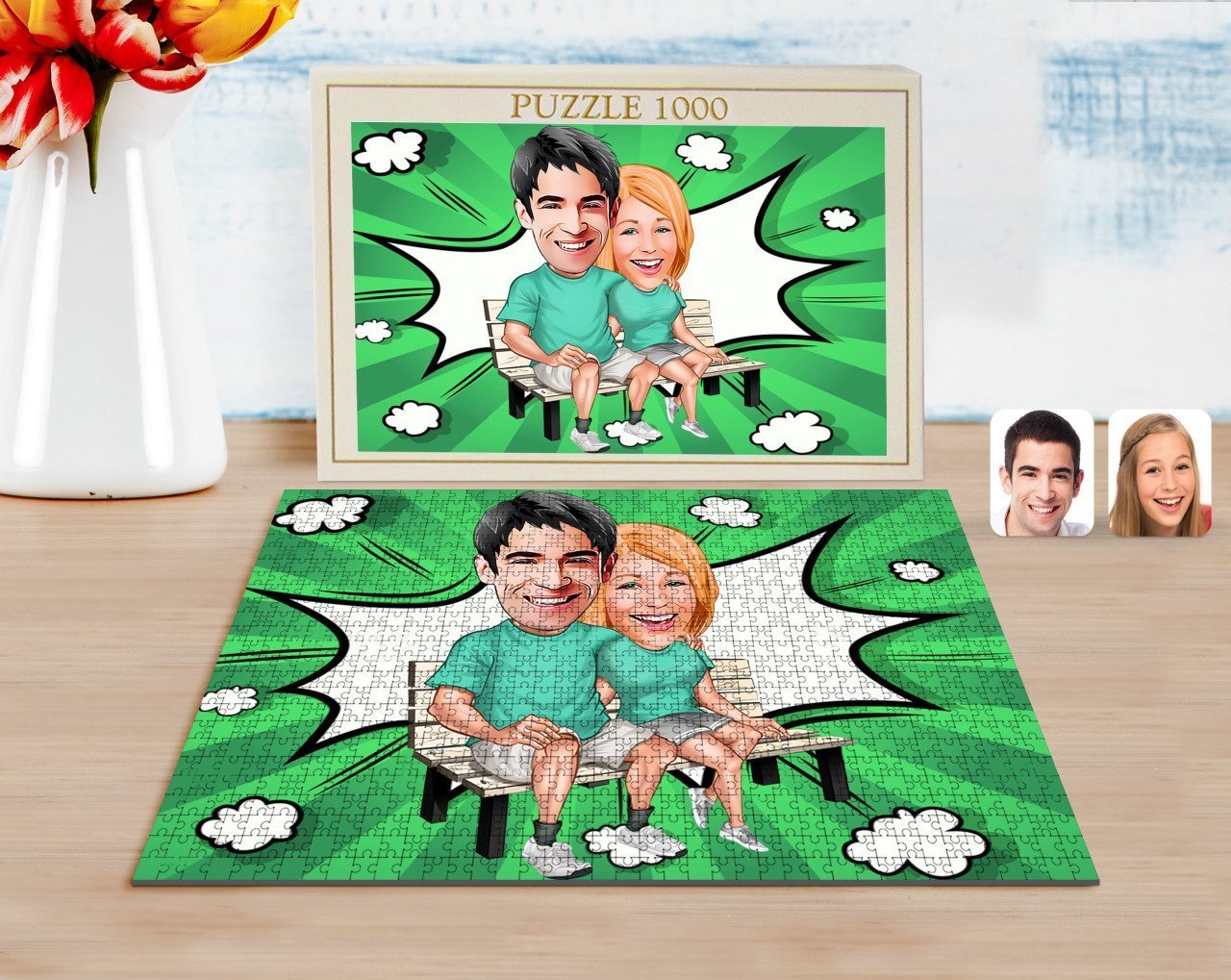Kişiye Özel Sevgililer Karikatürlü 1000 Parça Profesyonel Puzzle-55