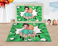 Kişiye Özel Sevgililer Karikatürlü 1000 Parça Profesyonel Puzzle-55