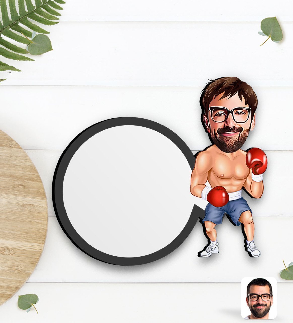 Kişiye Özel Erkek Boksör Karikatürlü Ahşap Bardak Altlığı-1