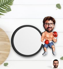 Kişiye Özel Erkek Boksör Karikatürlü Ahşap Bardak Altlığı-1