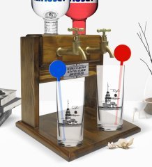 Kişiye Özel Renkli Baskılı Kız Kulesi Tasarımlı İkili Vodka Bardağı ve Çift Musluklu Doğal Ahşap Vodka Standı-3