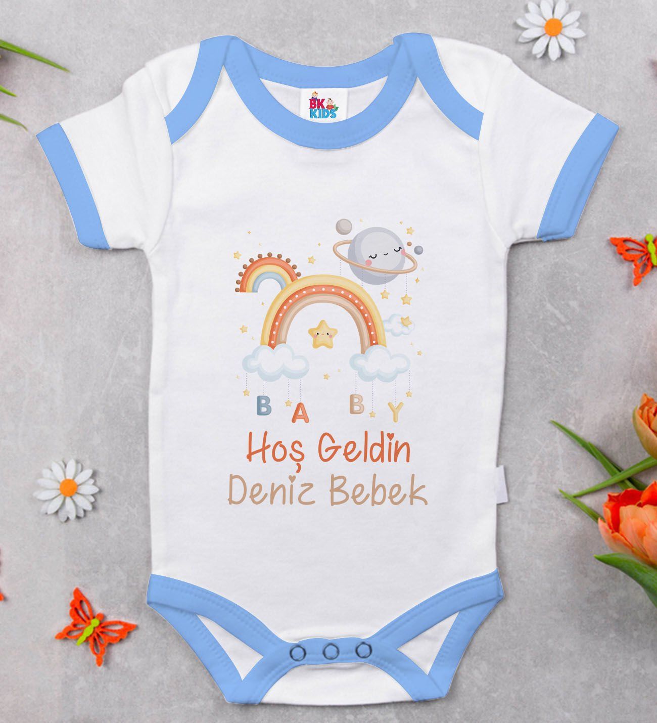 BK Kids Hoş Geldin Bebek Tasarımlı Mavi Bebek Body Zıbın-10