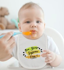 BK Kids Beni Yavaşça Teyzeme Verin Tasarımlı Bebek Body Zıbın ve Mama Önlüğü Hediye Seti - Model 1
