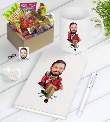 Kişiye Özel Bay Patron Karikatürlü Nostaljik Lezzetler Defter Kalem Kupa Hediye Seti-2