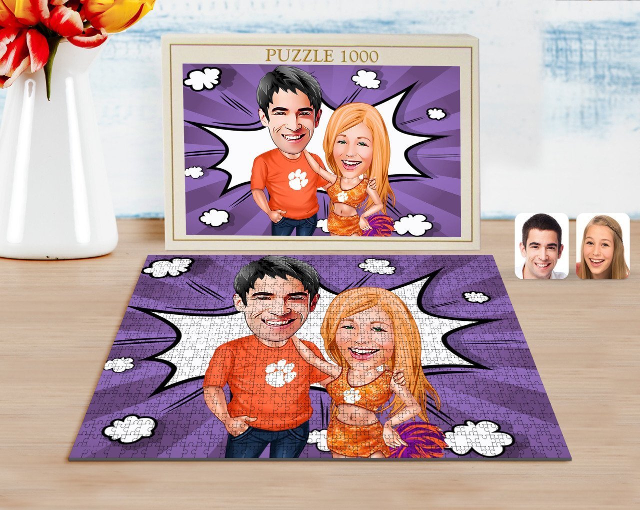 Kişiye Özel Sevgililer Karikatürlü 1000 Parça Profesyonel Puzzle-54