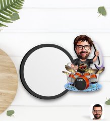 Kişiye Özel Erkek Baterist Karikatürlü Ahşap Bardak Altlığı-1